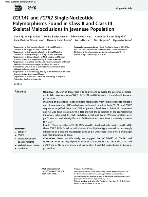 (PDF) COL1A1 and FGFR2 Single-Nucleotide Polymorphisms Found in Class ...