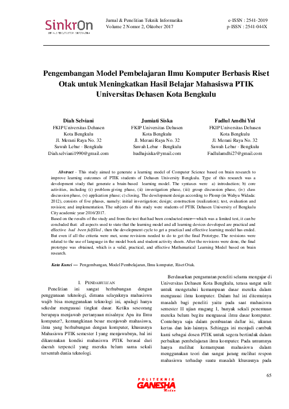 (PDF) Pengembangan Model Pembelajaran Ilmu Komputer Berbasis Riset Otak ...