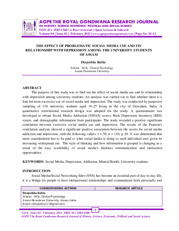 (PDF) THE EFFECT OF PROBLEMATIC SOCIAL MEDIA USE AND ITS RELATIONSHIP ...