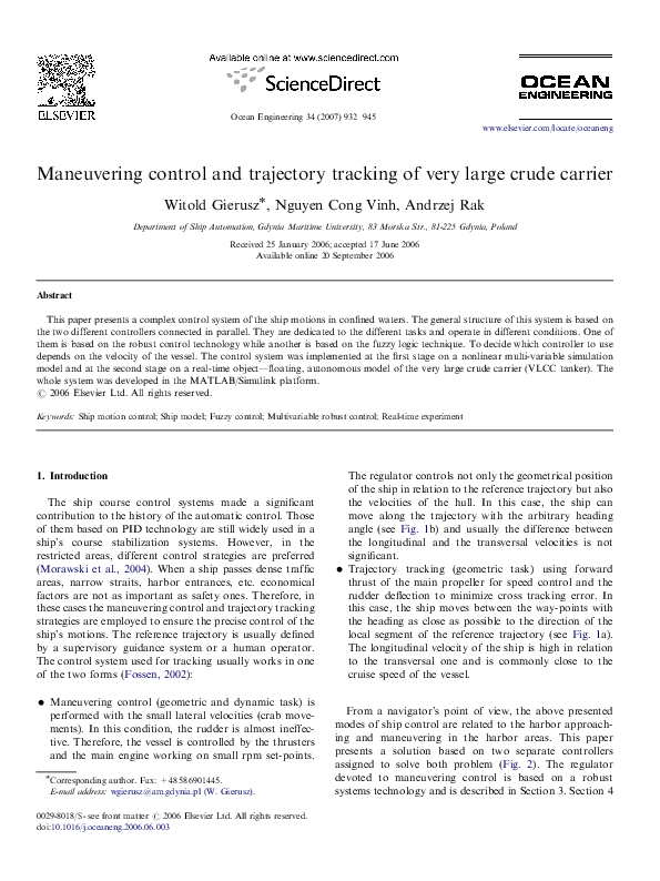  pdf maneuvering control and trajectory tracking of very large crude