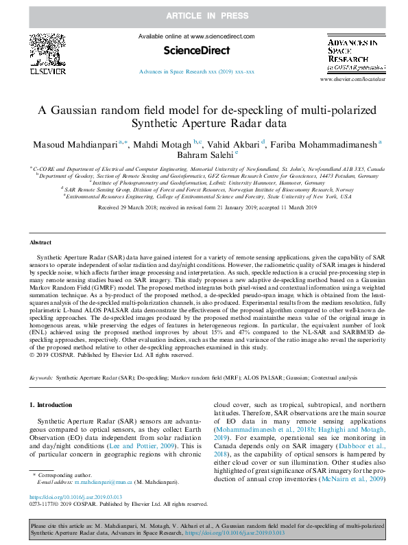 (PDF) A Gaussian random field model for de-speckling of multi-polarized ...