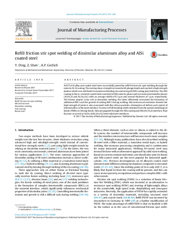 (PDF) Refill friction stir spot welding of dissimilar aluminum alloy ...