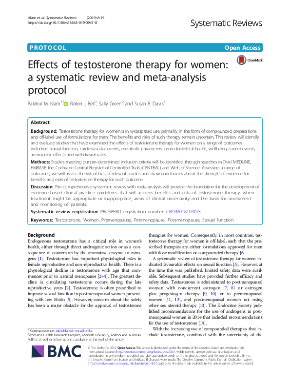 (PDF) Effects of testosterone therapy for women a systematic review