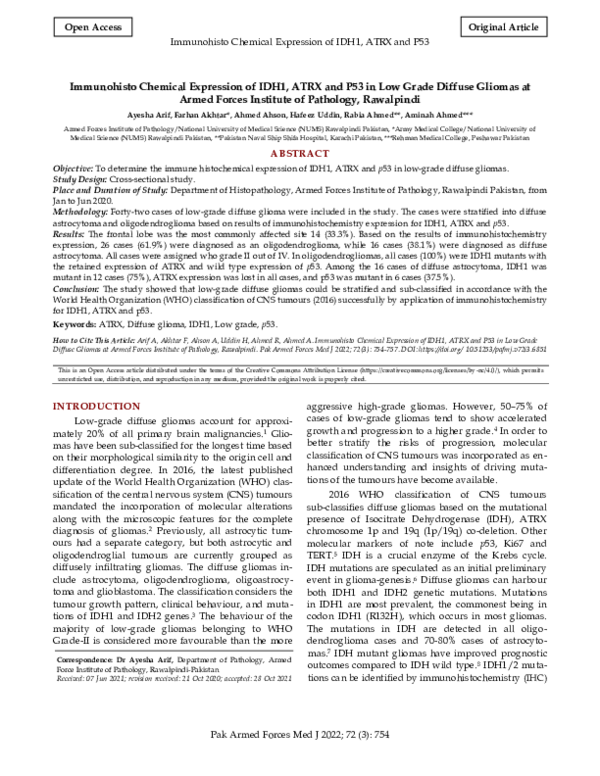 (PDF) Immunohisto Chemical Expression of IDH1, ATRX and P53 in Low ...