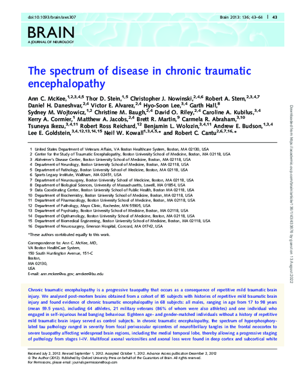 (PDF) The spectrum of disease in chronic traumatic encephalopathy