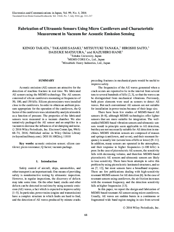 (PDF) Fabrication of Ultrasonic Sensors Using Micro Cantilevers and ...