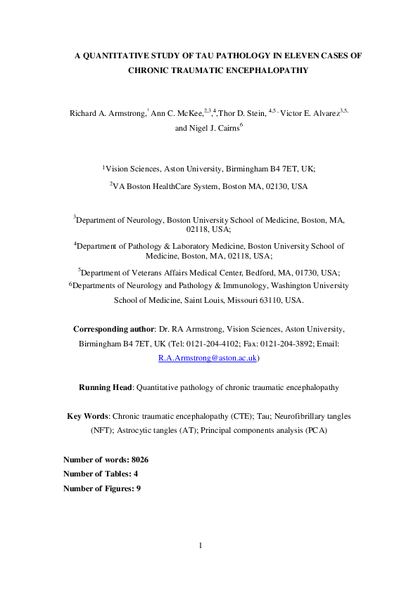 (PDF) A quantitative study of tau pathology in eleven cases of chronic ...