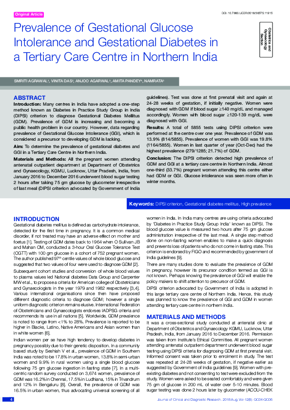 (PDF) Prevalence of Gestational Glucose Intolerance and Gestational ...