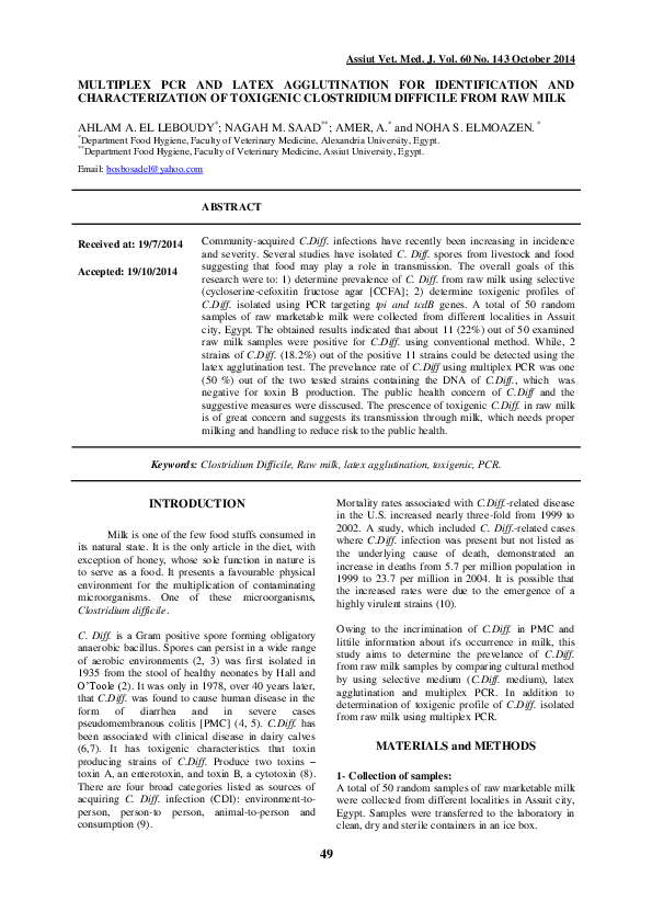 (PDF) Multiplex PCR and Latex Agglutination for Identification and ...