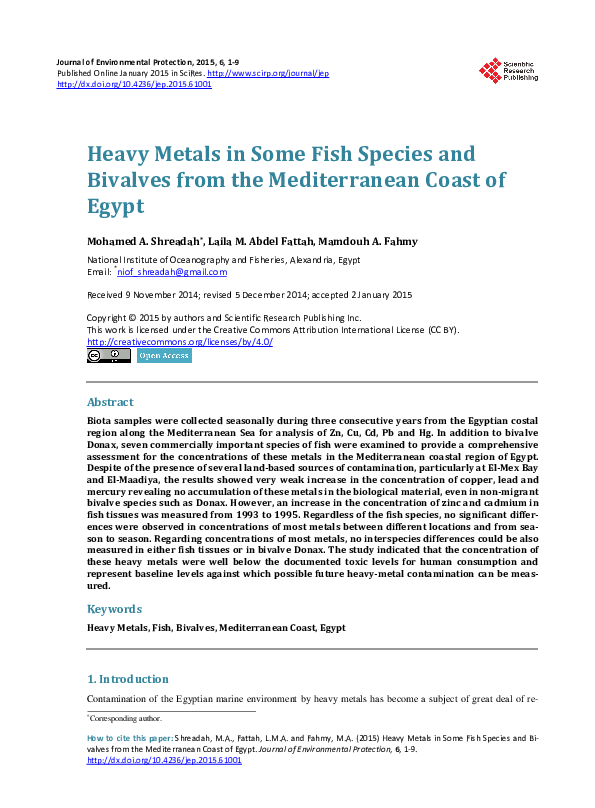 (PDF) Heavy Metals in Some Fish Species and Bivalves from the ...