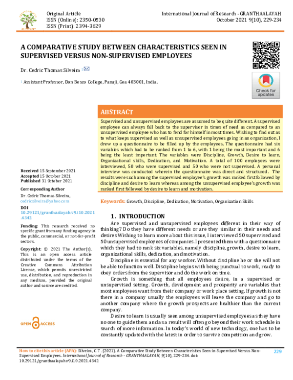 Pdf A Comparative Study Between Characteristics Seen In Supervised