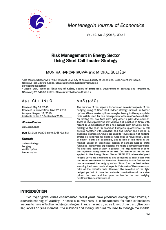 (PDF) Risk Management in Energy Sector Using Short Call Ladder Strategy