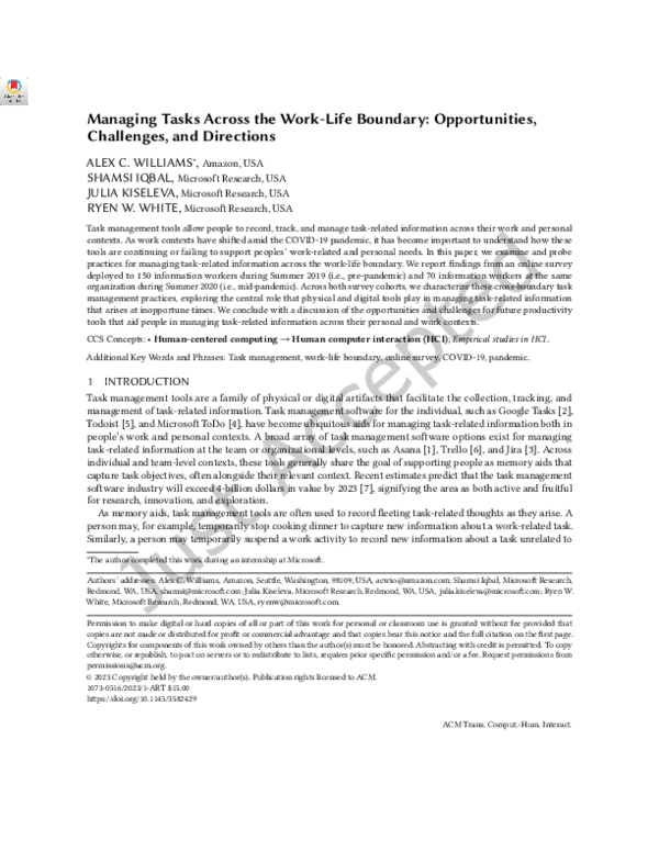 (PDF) Managing Tasks Across the Work-Life Boundary: Opportunities ...
