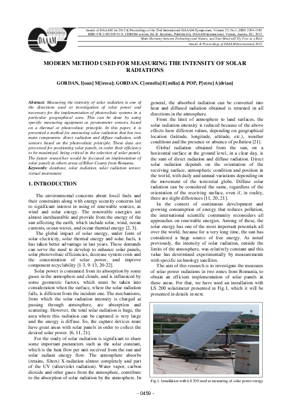(PDF) Modern Method used for Measuring the Intensity of Solar