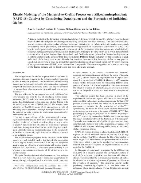 (PDF) Kinetic Modeling of the Methanol to Olefins Process. 1. Model ...