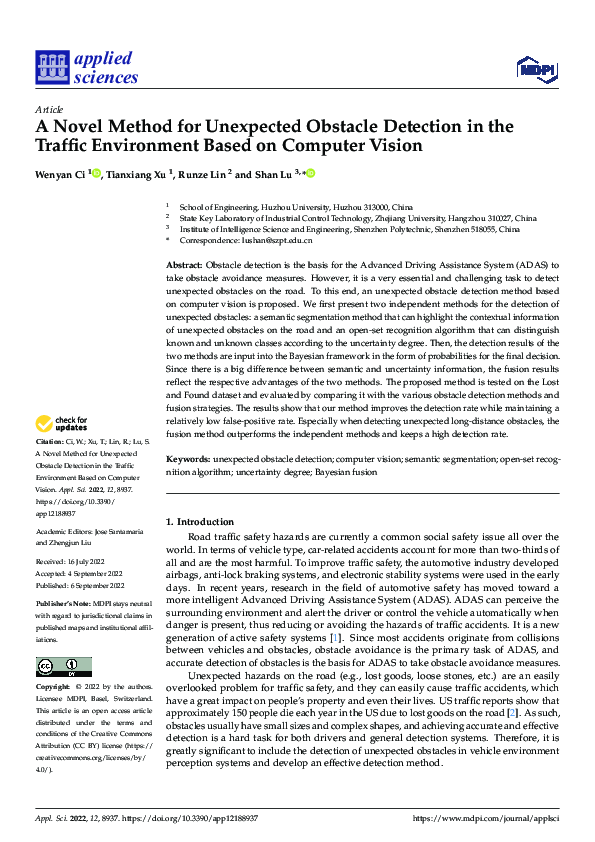 (PDF) A Novel Method for Unexpected Obstacle Detection in the Traffic ...
