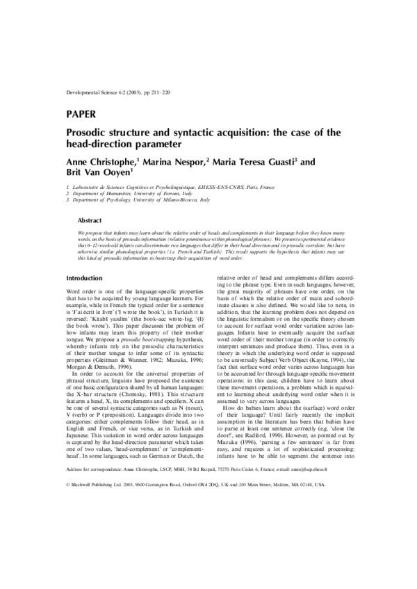 (PDF) Prosodic structure and syntactic acquisition: the case of the ...