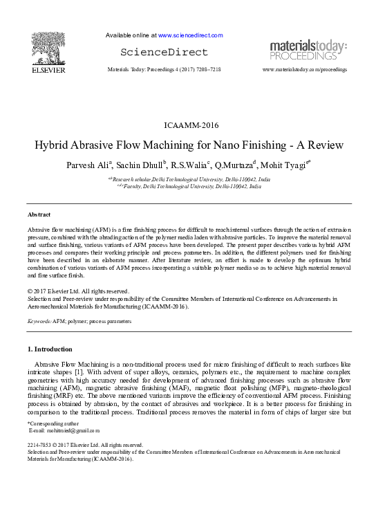 (PDF) Hybrid Abrasive Flow Machining for Nano Finishing A Review