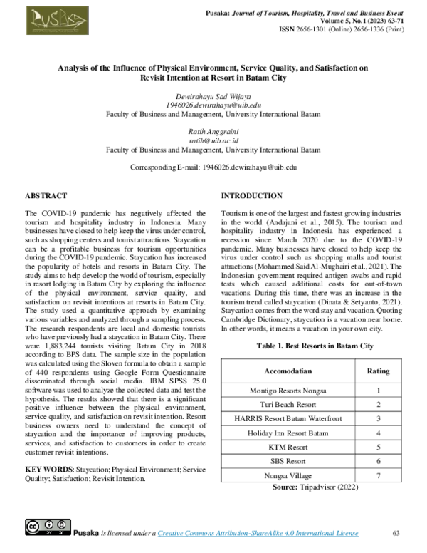 (PDF) Analysis of the Influence of Physical Environment, Service ...