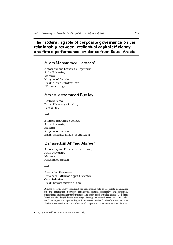 (PDF) The Moderating Role of Corporate Governance on the Relationship ...