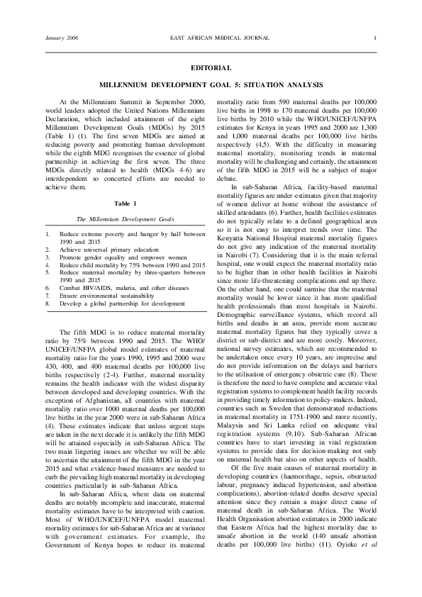 (PDF) Editorial Millennium development goal 5: situation analysis ...