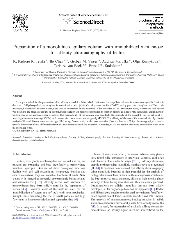 (PDF) Preparation of a monolithic capillary column with immobilized α ...