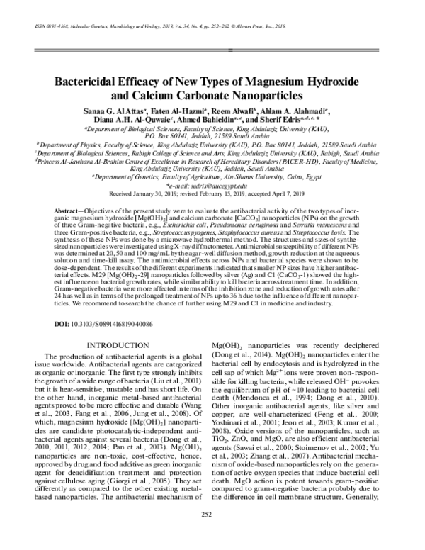 (PDF) Bactericidal Efficacy of New Types of Magnesium Hydroxide and