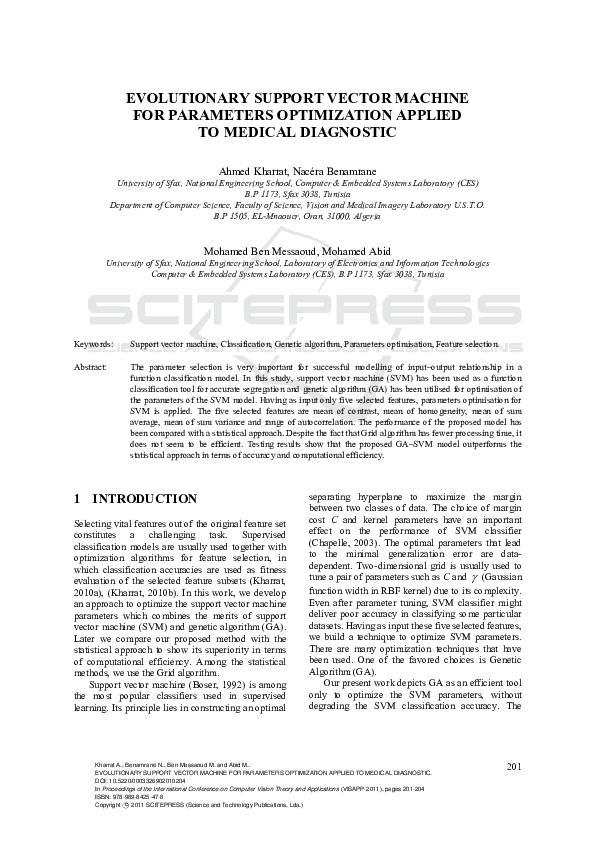 (PDF) Evolutionary Support Vector Machine for Parameters Optimization ...