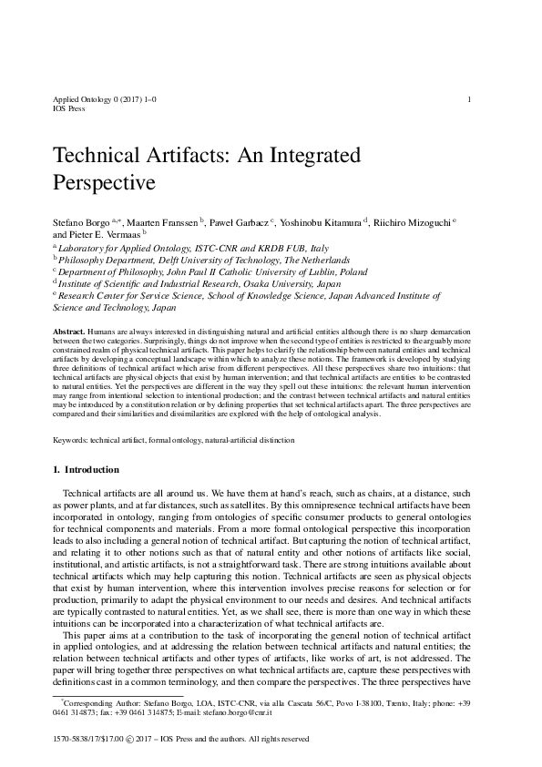 (PDF) Technical artifacts: An integrated perspective