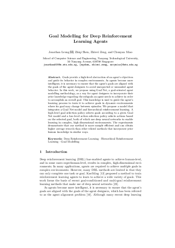 (PDF) Goal Modelling for Deep Reinforcement Learning Agents