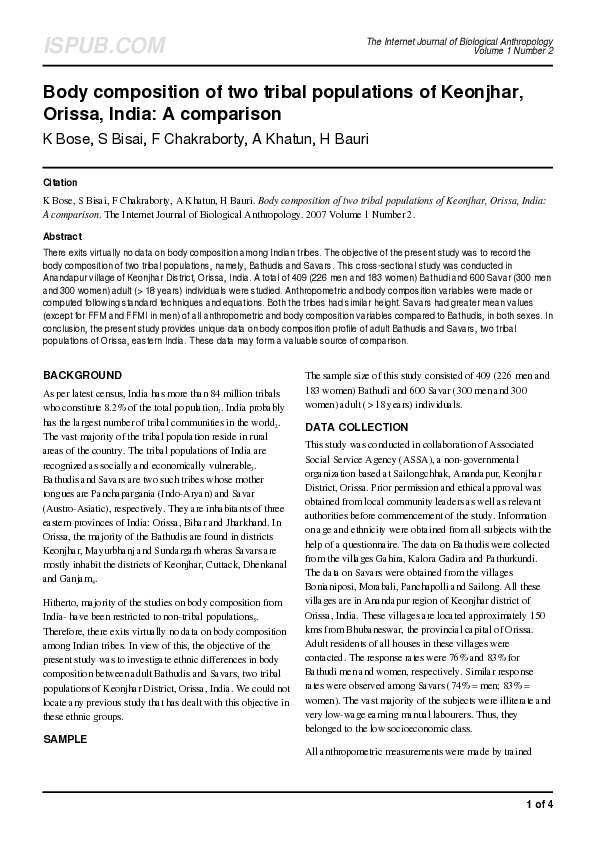 (PDF) Body composition of two tribal populations of Keonjhar, Orissa ...