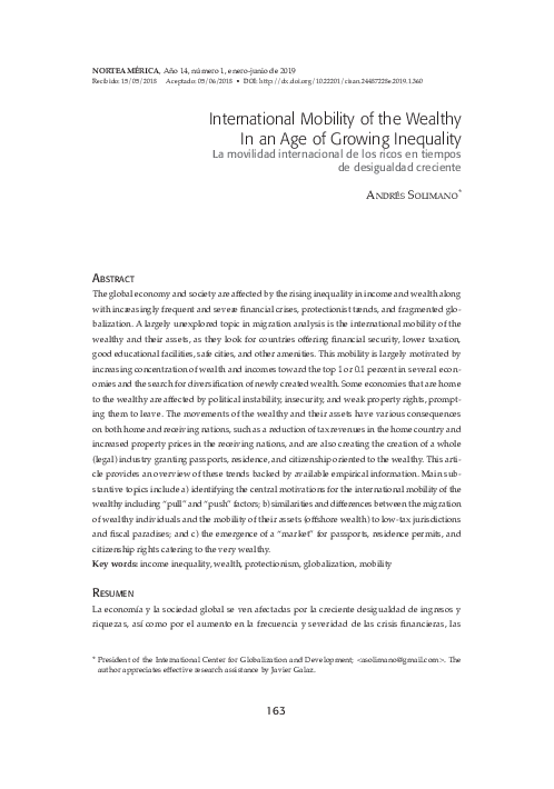 (PDF) International Mobility of the Wealthy in an Age of Growing Inequality