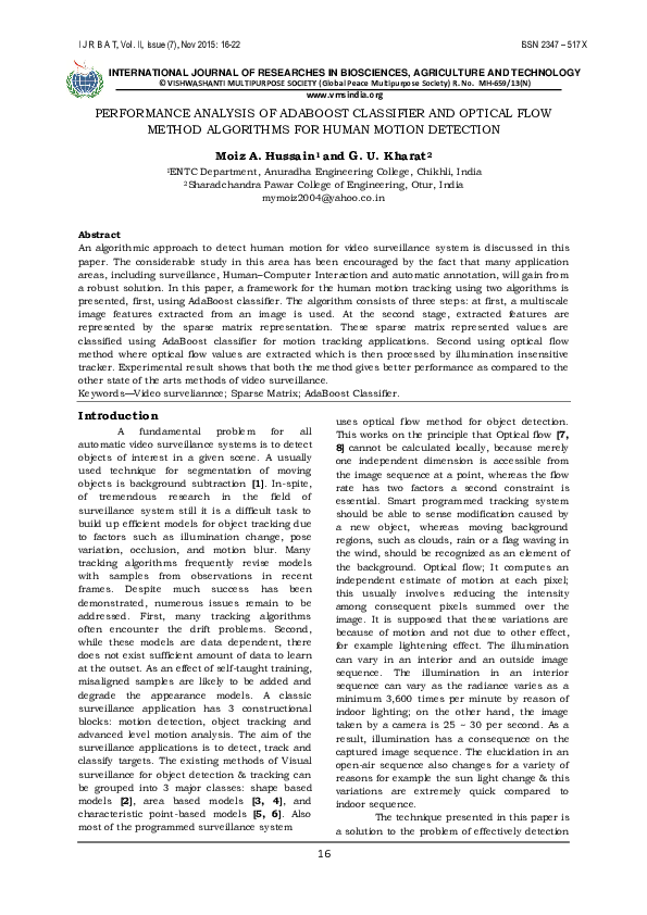 (PDF) Performance Analysis of Adaboost Classifier and Optical Flow ...