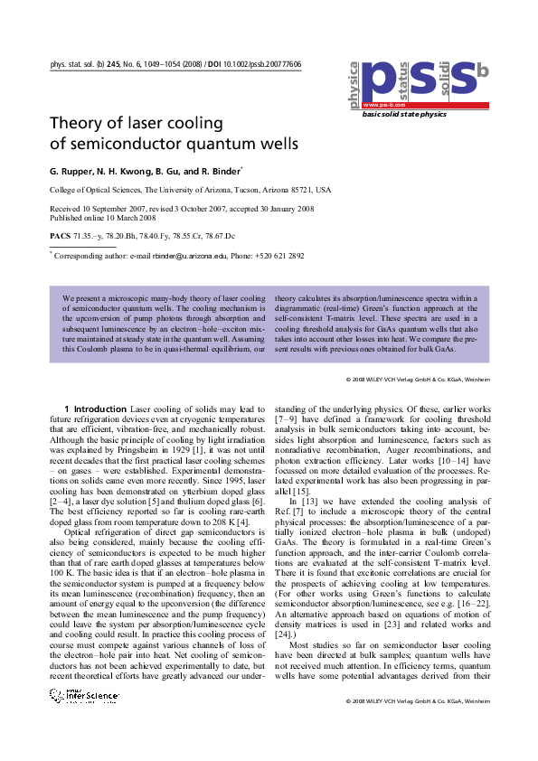 (PDF) Theory of laser cooling of semiconductor quantum wells
