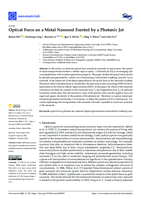 (PDF) Optical Force on a Metal Nanorod Exerted by a Photonic Jet