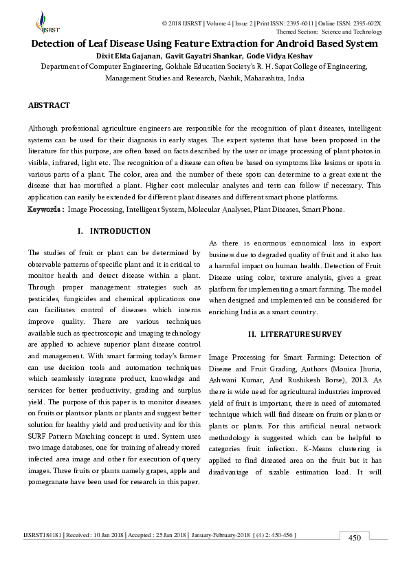 (PDF) Detection of Leaf Disease Using Feature Extraction for Android ...