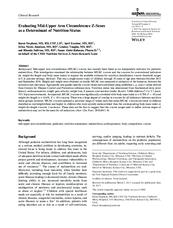 (PDF) Evaluating Mid-Upper Arm Circumference Z-Score as a Determinant ...