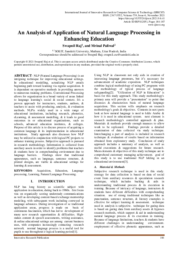 (PDF) An Analysis of Application of Natural Language Processing in ...