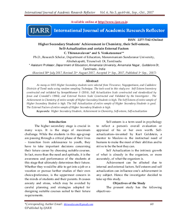 (PDF) Higher Secondary Students' Achievement in Chemistry, their Self ...