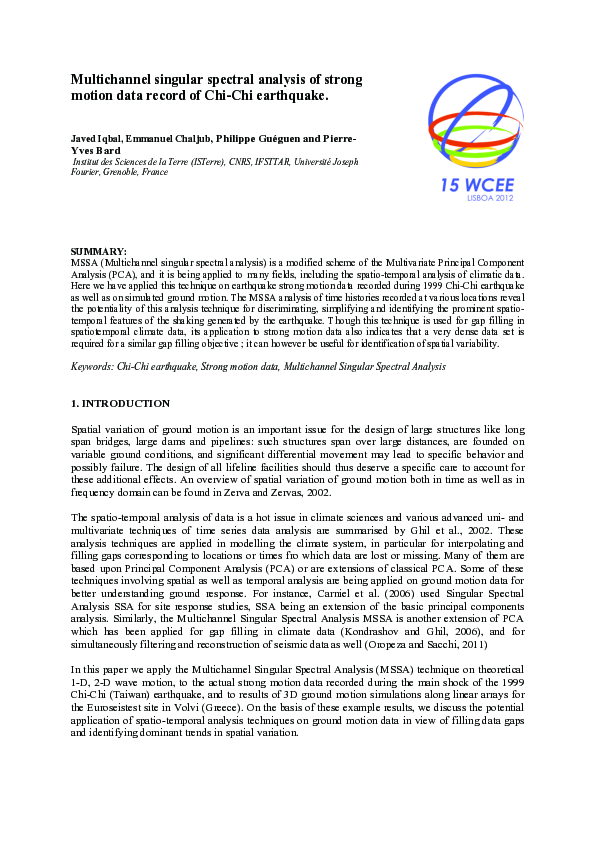 (PDF) Multichannel singular spectral analysis of strong ground motion ...