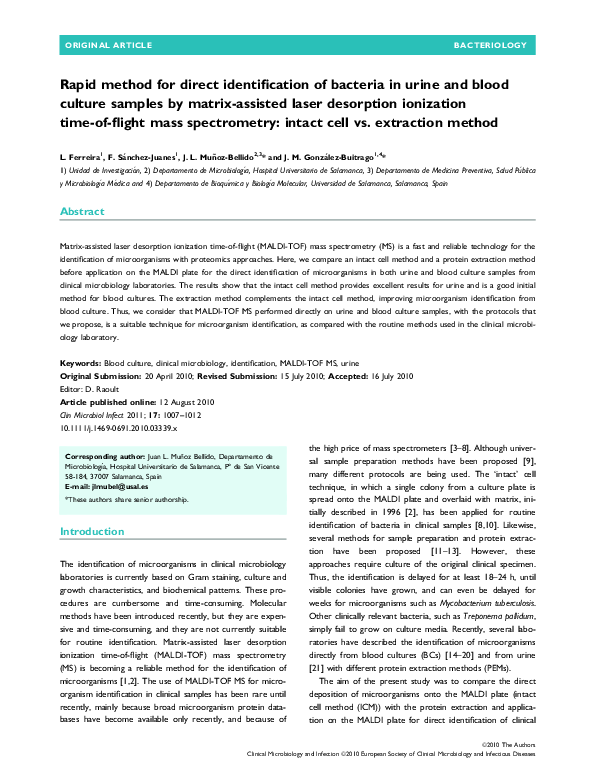 (PDF) Rapid method for direct identification of bacteria in urine and ...