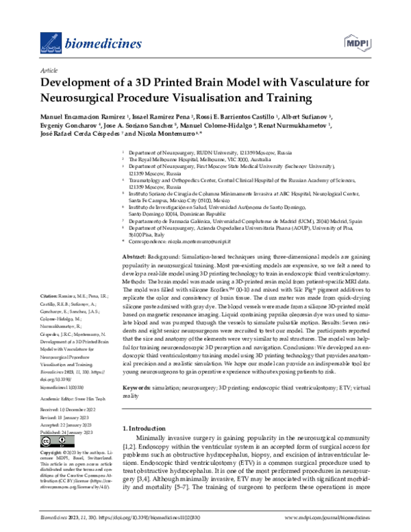 (PDF) Development of a 3D Printed Brain Model with Vasculature for ...