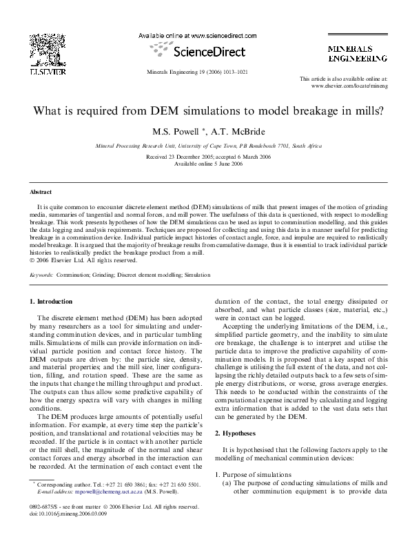 (PDF) What is required from DEM simulations to model breakage in mills?
