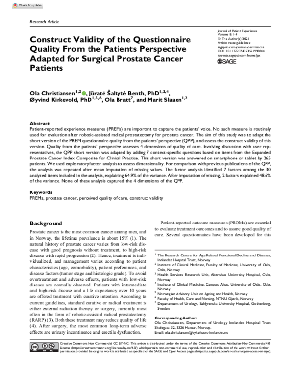(PDF) Construct Validity of the Questionnaire Quality From the Patients ...