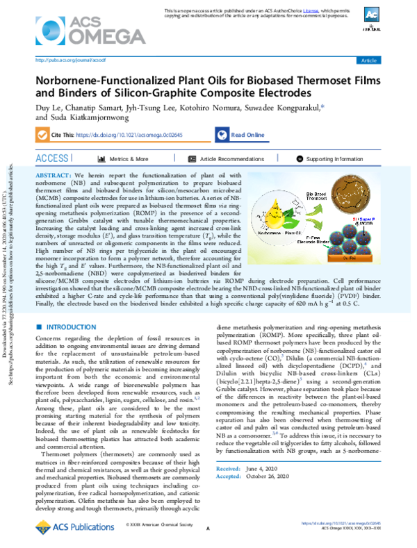 (PDF) NorborneneFunctionalized Plant Oils for Biobased Thermoset Films