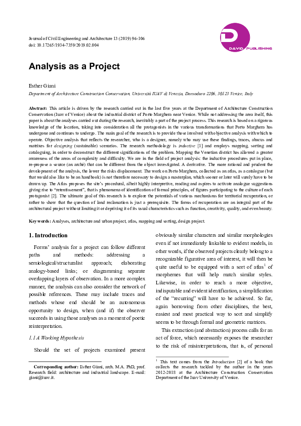 (PDF) Analysis as a Project