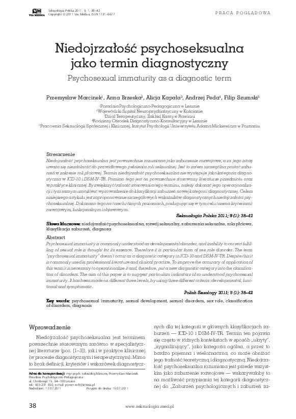 Niedojrzałość psychoseksualna jako termin diagnostyczny