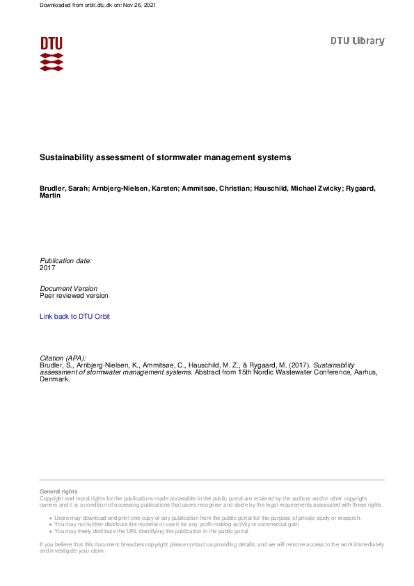 (PDF) Sustainability assessment of stormwater management systems