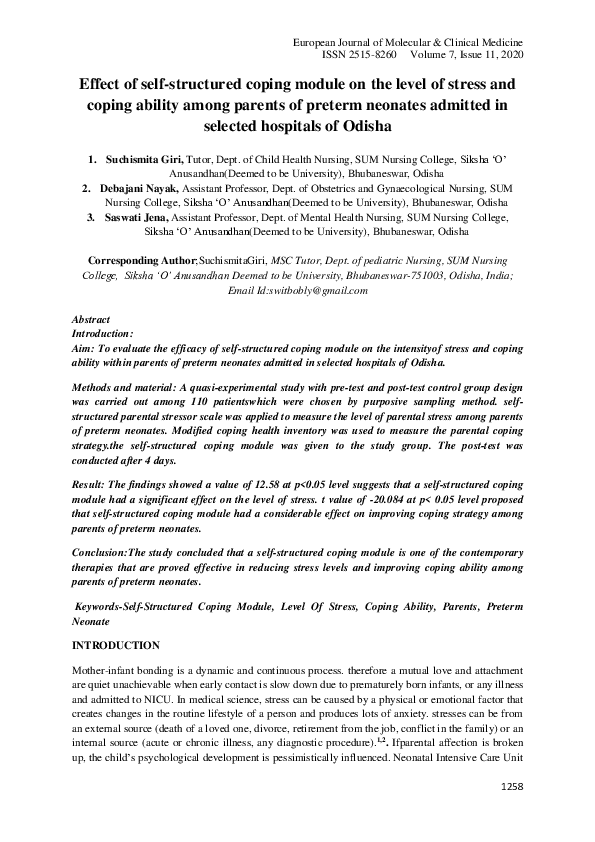 (PDF) Effect of self-structured coping module on the level of stress ...