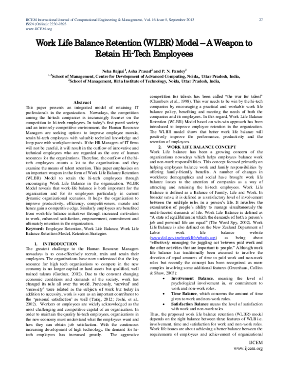 (PDF) Work Life Balance Retention (Wlbr) Model – A Weapon to Retain Hi ...